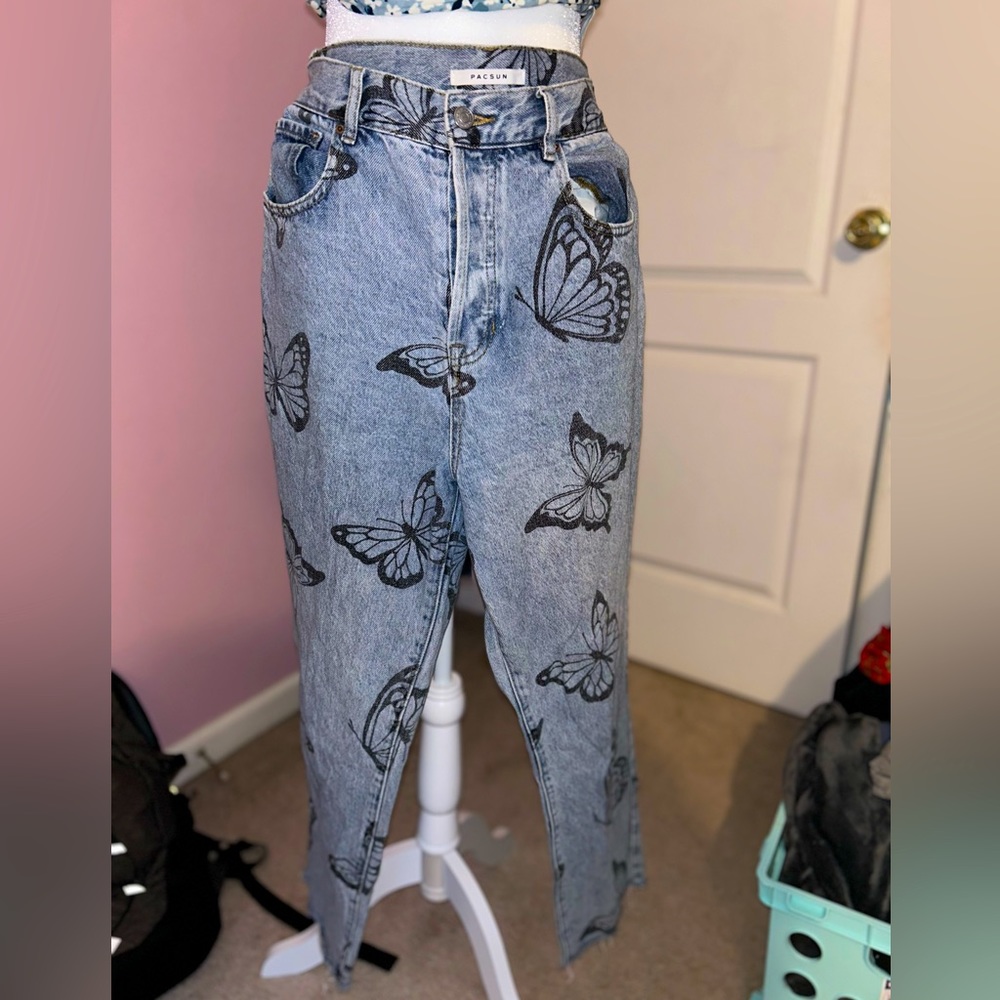 Pacsun butterfly printed straight fitted jeans